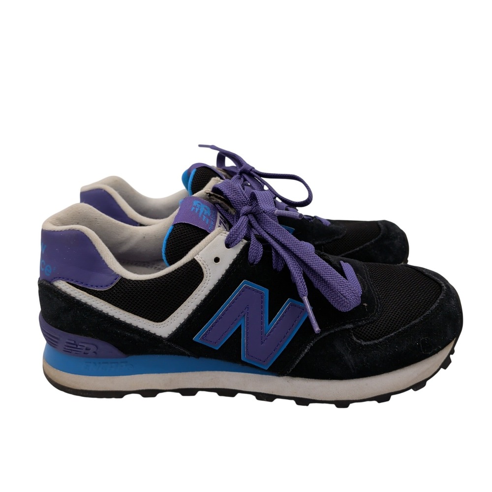 New Balance 574 Classic Womens 8 Black Purple Blue Suede Sneakers WL574MOX